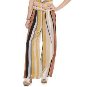 Live to Be Spoiled Flowy Boho Striped Paperbag Waist Wide Leg Pants Size XS